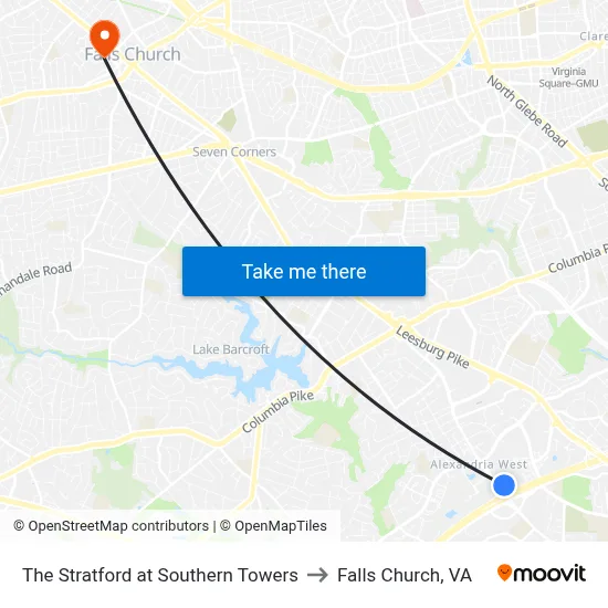 The Stratford at Southern Towers to Falls Church, VA map
