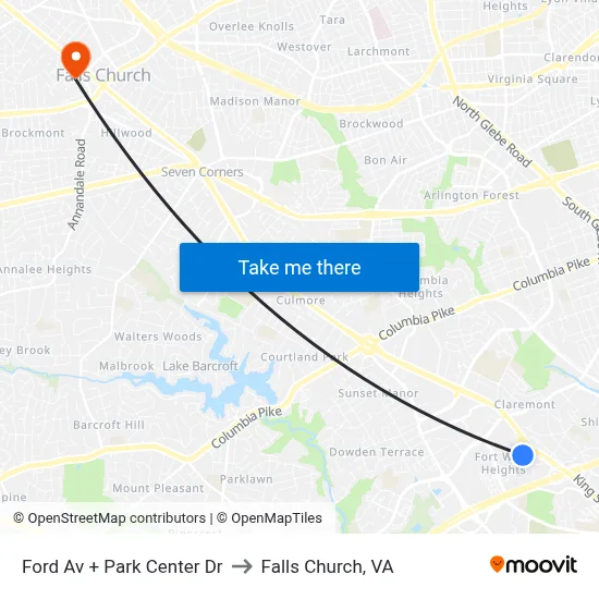 Ford Av + Park Center Dr to Falls Church, VA map