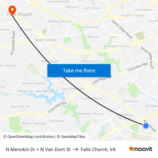 N Menokin Dr + N Van Dorn St to Falls Church, VA map