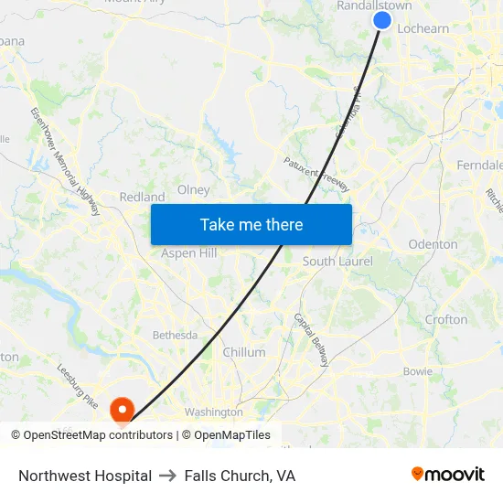 Northwest Hospital to Falls Church, VA map