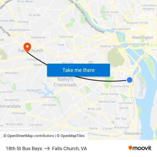 18th St Bus Bays to Falls Church, VA map
