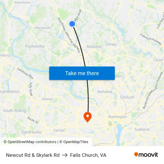 Newcut Rd & Skylark Rd to Falls Church, VA map