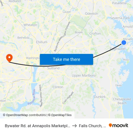 Bywater Rd. at Annapolis Marketplace to Falls Church, VA map