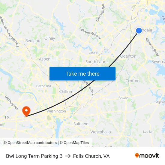 Bwi Long Term Parking B to Falls Church, VA map