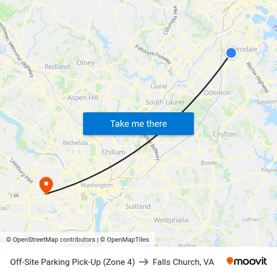 Off-Site Parking Pick-Up (Zone 4) to Falls Church, VA map