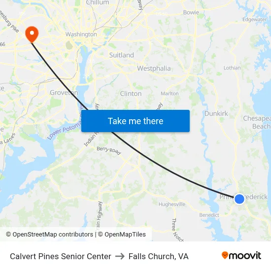 Calvert Pines Senior Center to Falls Church, VA map