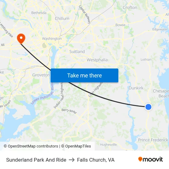 Sunderland Park And Ride to Falls Church, VA map