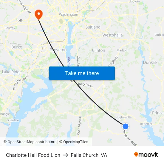 Charlotte Hall Food Lion to Falls Church, VA map