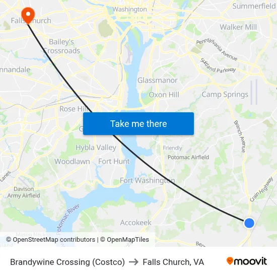 Brandywine Crossing (Costco) to Falls Church, VA map