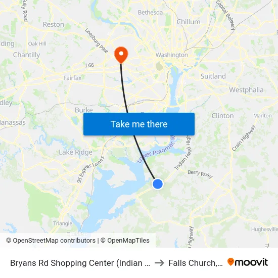 Bryans Rd Shopping Center (Indian Head) to Falls Church, VA map