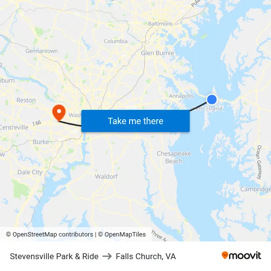Stevensville Park & Ride to Falls Church, VA map