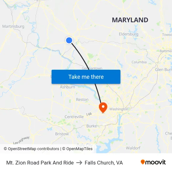 Mt. Zion Road Park And Ride to Falls Church, VA map