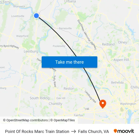 Point Of Rocks Marc Train Station to Falls Church, VA map
