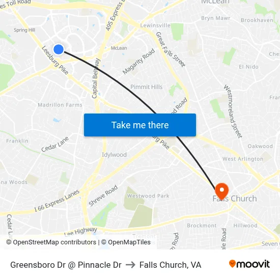 Greensboro Dr @ Pinnacle Dr to Falls Church, VA map