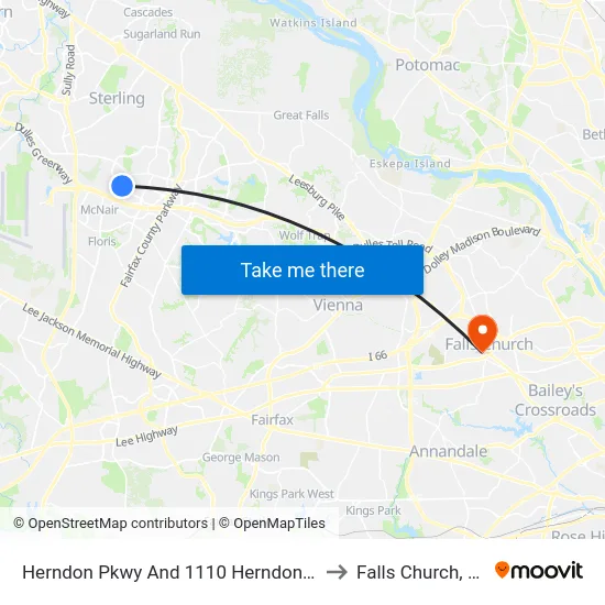 1110 Herndon Pkwy to Falls Church, VA map