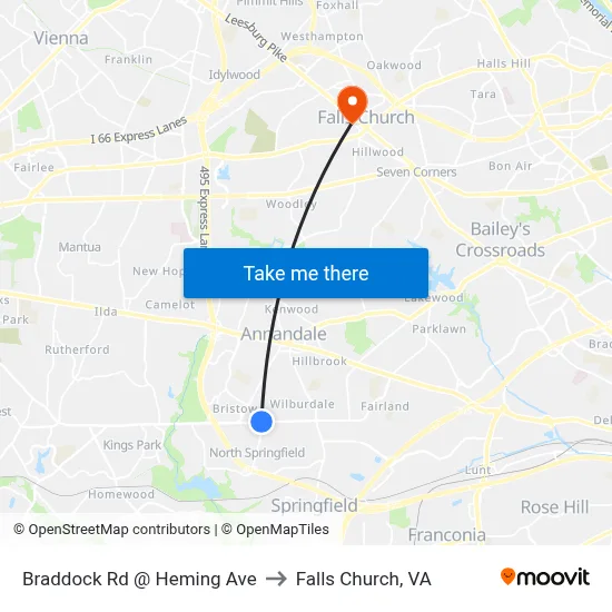 Braddock Rd @ Heming Ave to Falls Church, VA map
