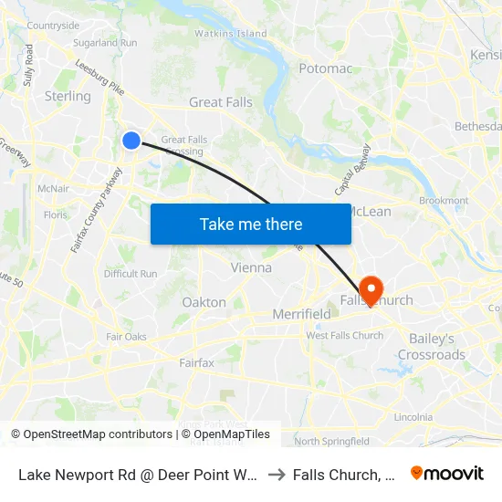 Lake Newport Rd @ Deer Point Way to Falls Church, VA map