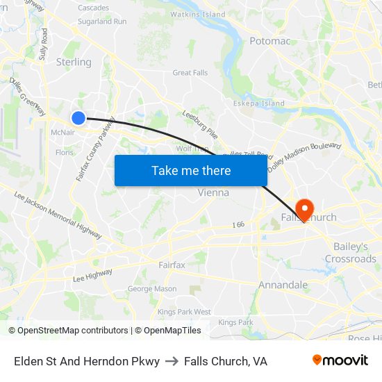 Elden St And Herndon Pkwy to Falls Church, VA map