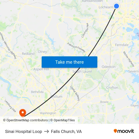 Sinai Hospital Loop to Falls Church, VA map