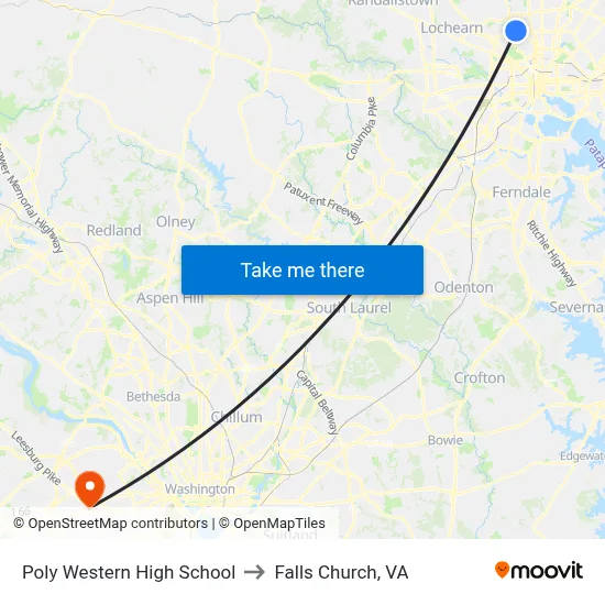 Poly Western High School to Falls Church, VA map