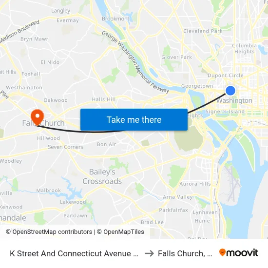 K Street And Connecticut Avenue Nw to Falls Church, VA map