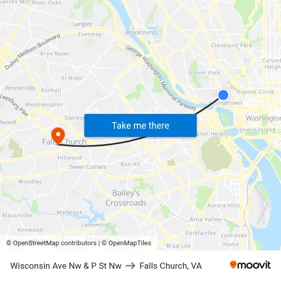 Wisconsin Ave Nw & P St Nw to Falls Church, VA map