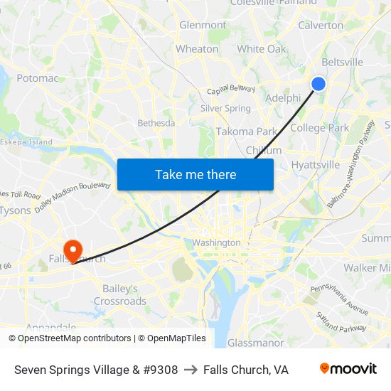 Seven Springs Village & #9308 to Falls Church, VA map