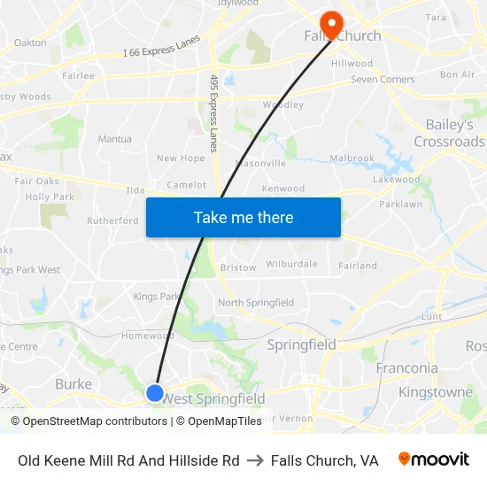 Old Keene Mill Rd And Hillside Rd to Falls Church, VA map