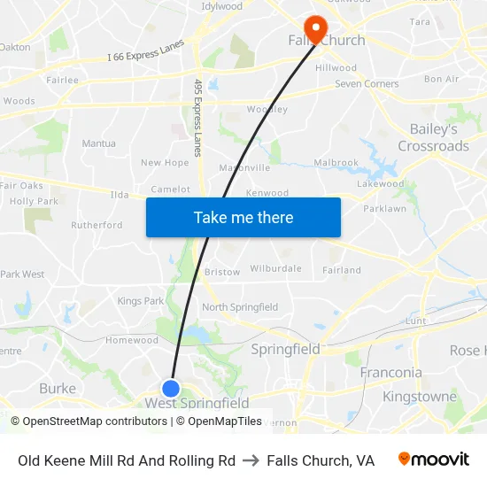 Old Keene Mill Rd And Rolling Rd to Falls Church, VA map