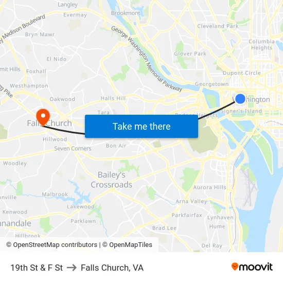 19th St & F St to Falls Church, VA map