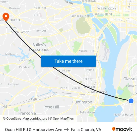 Oxon Hill Rd & Harborview Ave to Falls Church, VA map