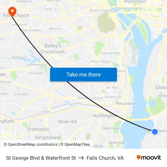 St George Blvd & Waterfront St to Falls Church, VA map