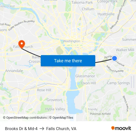 Brooks Dr & Md-4 to Falls Church, VA map