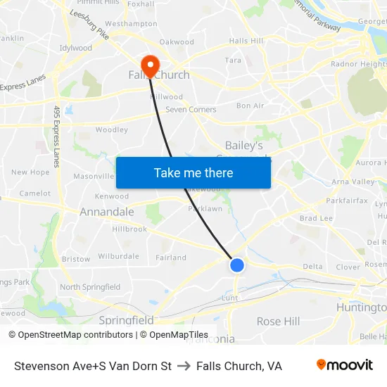 Stevenson Ave+S Van Dorn St to Falls Church, VA map
