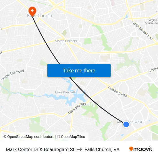 Mark Center Dr & Beauregard St to Falls Church, VA map