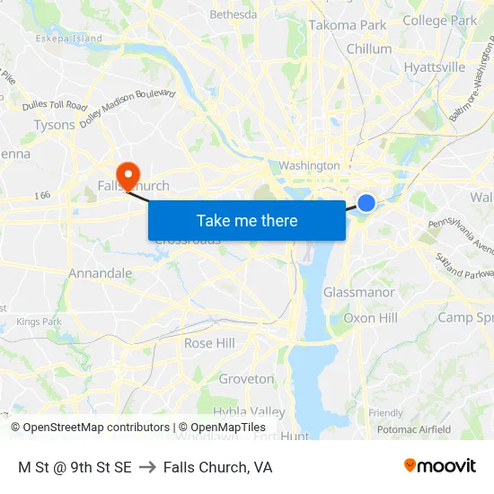 M St @ 9th St SE to Falls Church, VA map
