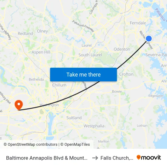 Baltimore Annapolis Blvd & Mountain Rd to Falls Church, VA map