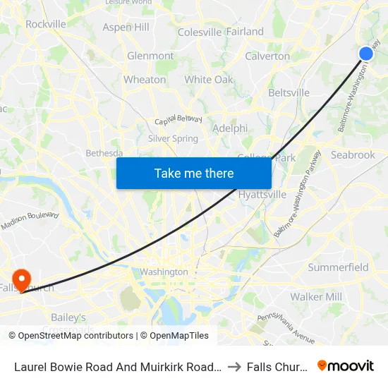 Laurel Bowie Road And Muirkirk Road (Southbound) to Falls Church, VA map