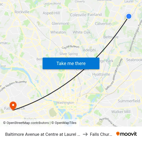 Baltimore Avenue at Centre at Laurel (Northbound) to Falls Church, VA map