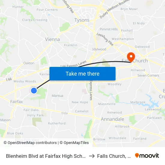 Blenheim Blvd at Fairfax High School to Falls Church, VA map