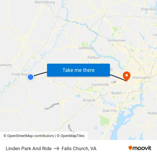 Linden Park And Ride to Falls Church, VA map