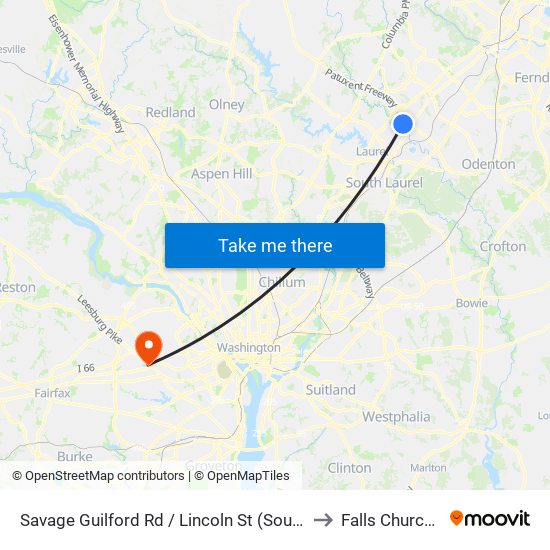 Savage Guilford Rd / Lincoln St (Southbound) to Falls Church, VA map