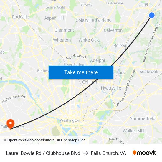 Laurel Bowie Rd / Clubhouse Blvd to Falls Church, VA map