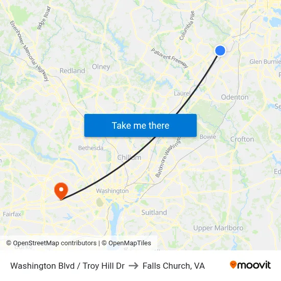 Washington Blvd / Troy Hill Dr to Falls Church, VA map