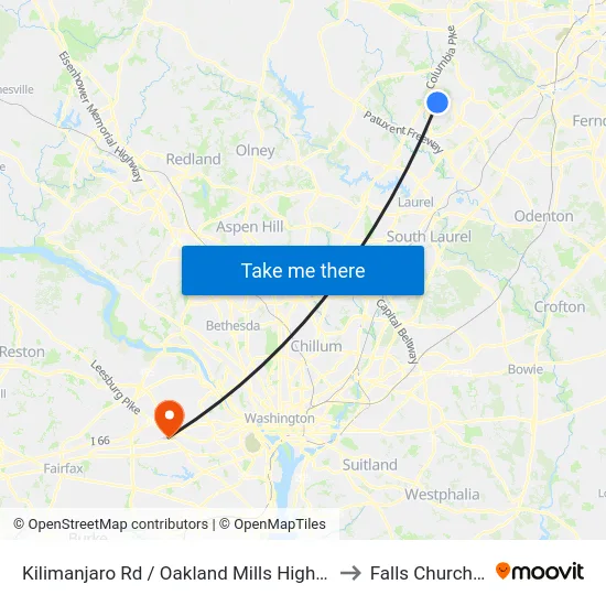 Kilimanjaro Rd / Oakland Mills High School to Falls Church, VA map