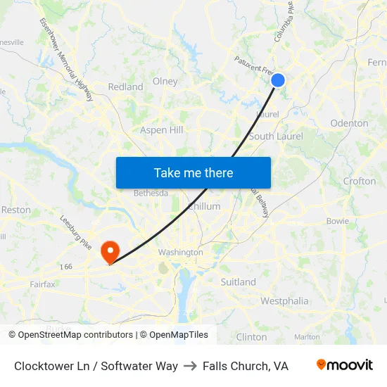 Clocktower Ln / Softwater Way to Falls Church, VA map