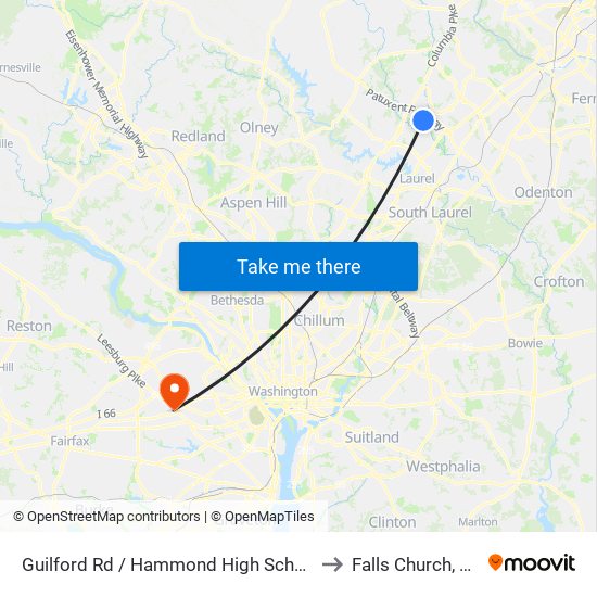 Guilford Rd / Hammond High School to Falls Church, VA map