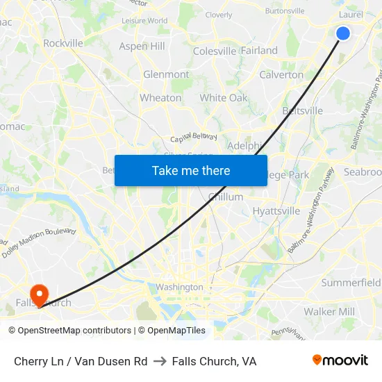 Cherry Ln / Van Dusen Rd to Falls Church, VA map