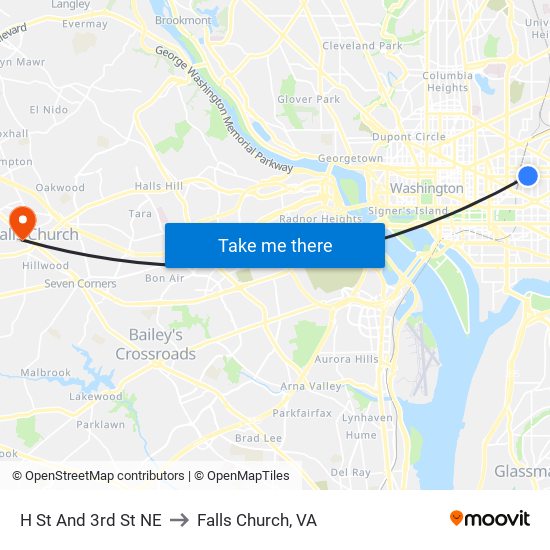 H St And 3rd St NE to Falls Church, VA map