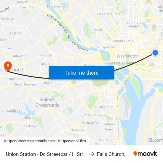 Union Station - Dc Streetcar / H Street to Falls Church, VA map